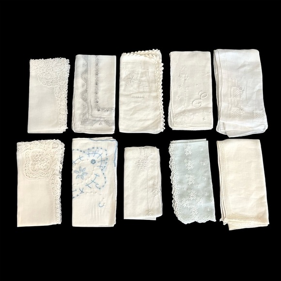 Vintage Handkerchiefs, bundle of 10. Very delicate hand embroidery, cotton - Picture 4 of 16